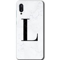Samsung Galaxy A02 Kılıf Baskılı Kapak - Beyaz Mermer Desenli L Harfi +Tam Ekran Koruyucu