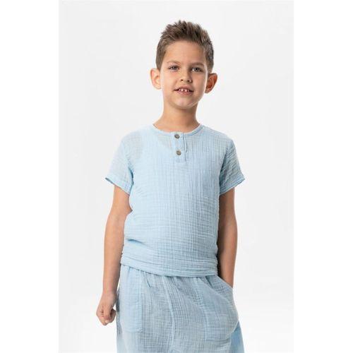 Kısa Kol Batı Yazlık Müslin Erkek Çocuk Tshirt Buz Mavi Bmv
