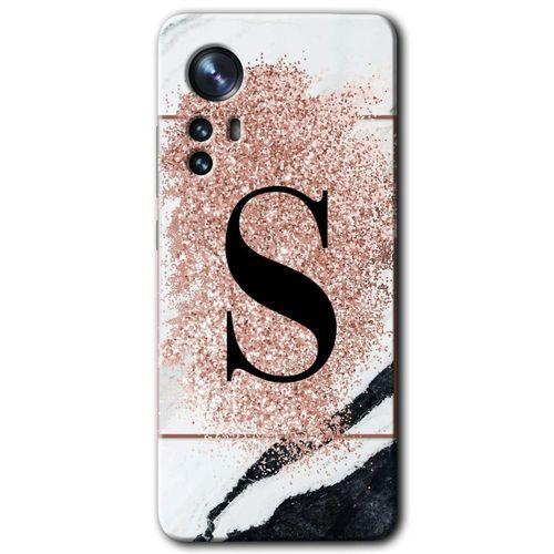 Xiaomi Mi 12 Kılıf HD Desen Baskılı Arka Kapak - Pembe Mermer Desenli S Harfi + Kırılmaz Cam