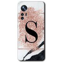 Xiaomi Mi 12 Kılıf HD Desen Baskılı Arka Kapak - Pembe Mermer Desenli S Harfi + Kırılmaz Cam