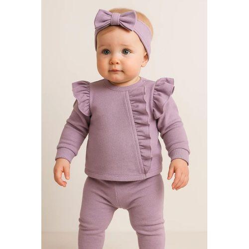 Orkide Büzgü Detaylı 3 Parça Kız Bebek Takımı %100 Pamuk