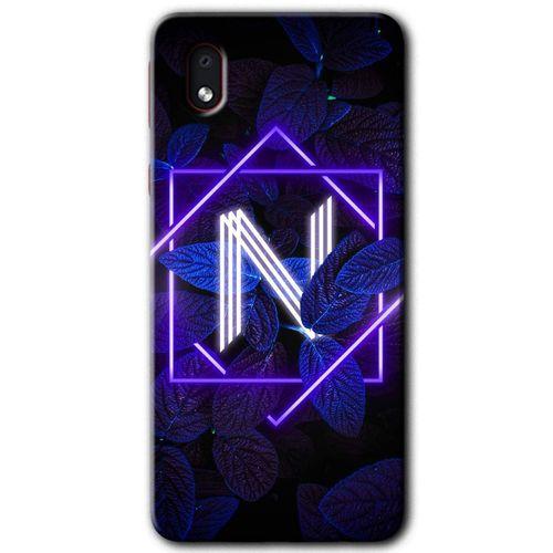 Samsung Galaxy A01 Core Kılıf Baskılı Kapak - Dark Neon Yaprak H Harfi + 5D Tam Kaplayan Cam