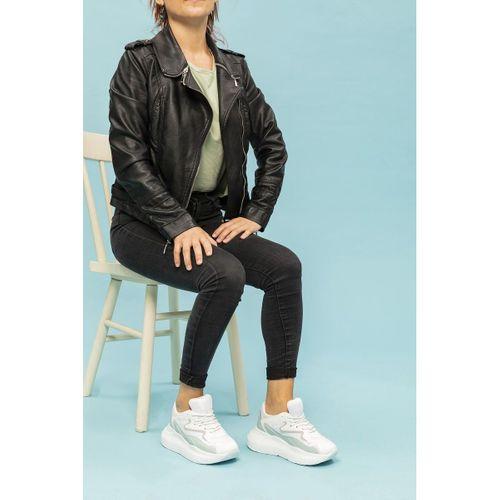 Mika 208 Beyaz-Su Yeşili Renk Beyaz Taban Spor Sneaker Kadın Ayakkabı