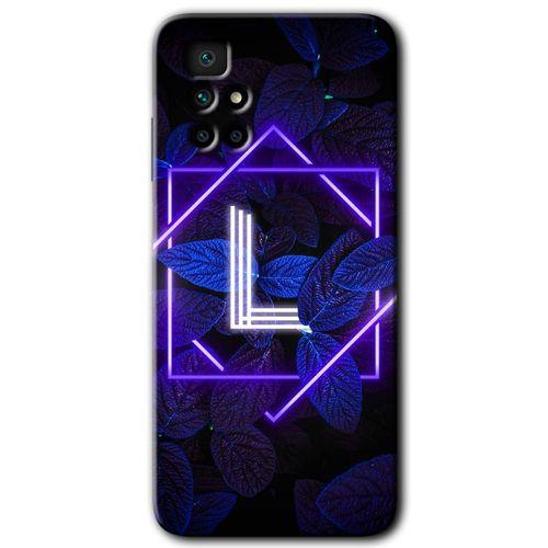 Redmi 10 Kılıf HD Desen Baskılı Arka Kapak - Dark Neon Yaprak L Harfi + Kırılmaz Cam