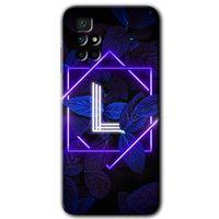 Redmi 10 Kılıf HD Desen Baskılı Arka Kapak - Dark Neon Yaprak L Harfi + Kırılmaz Cam