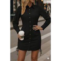 Kadın Uzun Kollu Gömlek Yaka önden Düğmeli Yanlardan Büzgülü Kısa Aerobin Elbise