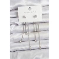 Topçuk Model Gümüş Renk Pirinç Sallantılı Kadın Küpe Seti