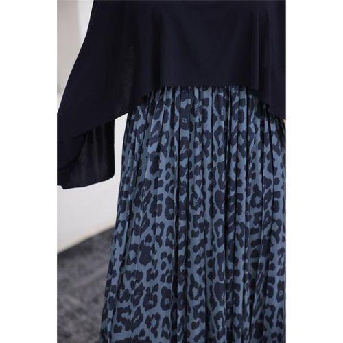 Leopar Desenli Pelerinli Uzun Elbise - 71202 - Lacivert