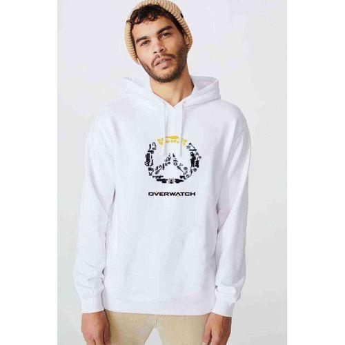 Overwatch Logo Tipografi Baskılı Beyaz Erkek Kapşonlu Sweatshirt