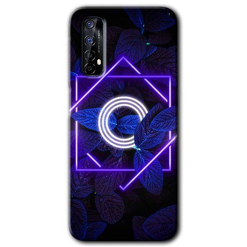 Realme 7 Kılıf Baskılı Kapak - Dark Neon Yaprak O Harfi + 5D Tam Kaplayan Cam