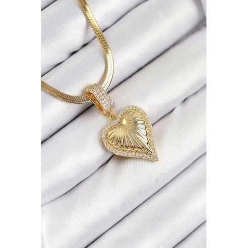 316L Çelik Zirkon Taşlı Kalp Model Gold Renk Kadın Kolye