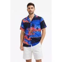 Erkek Tropikal Ada Manzara Desenli Kısa Kol Gömlek Hawaii Tarz Yazlık Rahat Kalıp - Desenli