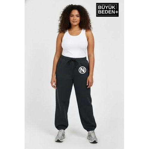 Kadın Büyük Beden N Logolu Paça Lastikli Rahat Kesim Jogger İnce Eşofman Altı SPR26BEAK951-4
