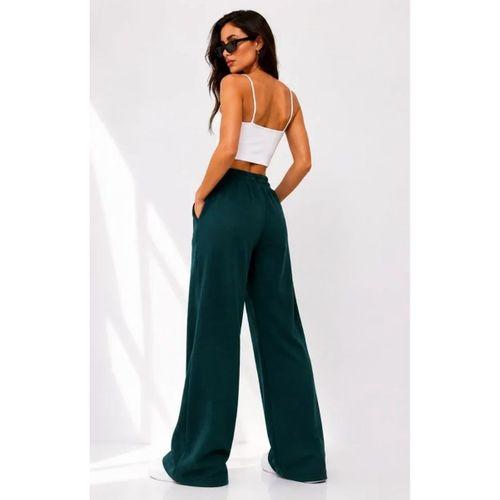 Osy Modal Yumuşak Dokulu Cima Dikişli Nakışlı Cepli Oversize Bol Paça Eşofman Altı - Yeşil