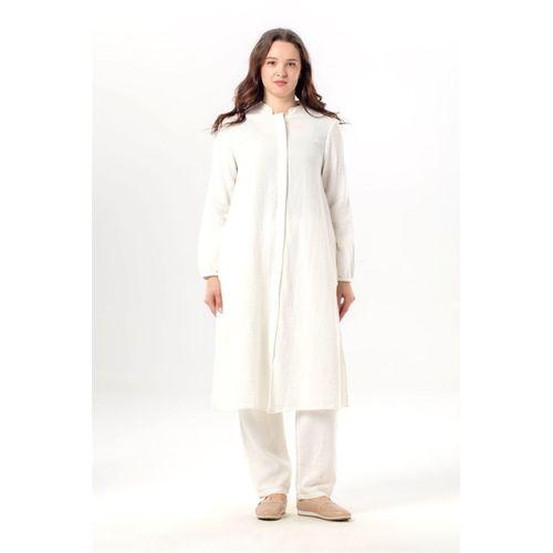 Uzun Kol Yaren Hakim Yaka Yazlık Müslin Tunik Kırık Beyaz KrkByz