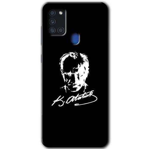 Galaxy A21s Kılıf HD Desen Baskılı Arka Kapak - Atatürk Silüet İmza + Kırılmaz Cam