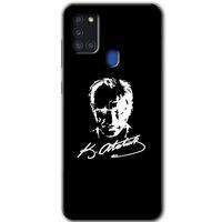 Galaxy A21s Kılıf HD Desen Baskılı Arka Kapak - Atatürk Silüet İmza + Kırılmaz Cam