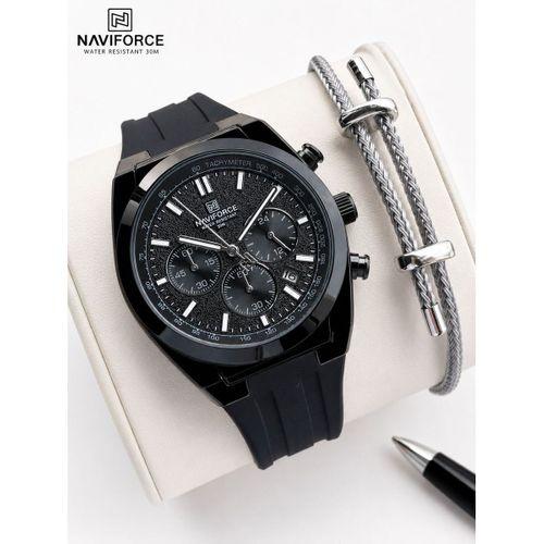 Naviforce Silokon Kordon Kronometreli Kadran İtalyan Bileklik Hediyeli 3 ATM Erkek Kol Saati NF8080S