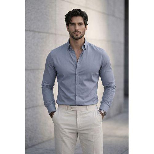 Likralı Regular Fit Nefes Alabilir Klasik Erkek Oxford Gömlek - Füme