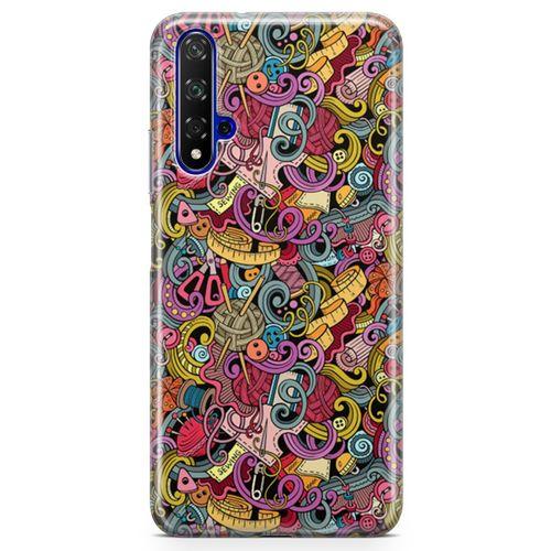 Honor View 20 Kılıf Doodle Dikiş Makinesi Arka Kapak Koruma Desenli Full Koruyucu