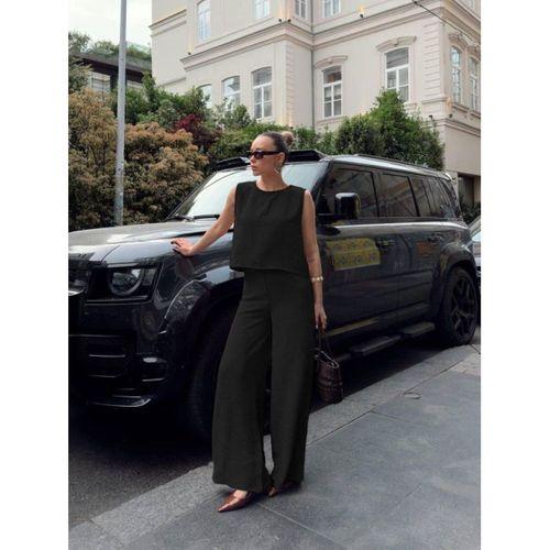 Kadın Geniş Paça Pantolon Ve Bluzlu Aerobin Kumaş Ikili Takım