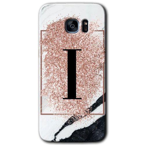 Samsung Galaxy S7 Edge HD Baskılı Kılıf + 9D Tam Ekran Koruyucu - Pembe Mermer Desenli I Harf