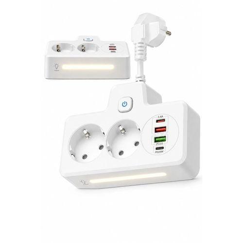 Bkl-502 Akım Korumalı 2li Priz 2 Usb Ve 2 Type-c Çıkış 4000w Hızlı Şarj Duvar Tipi Dokunmatik Led Aydınlatmalı