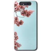 MRCİLETİSİM Samsung Galaxy A80 Kılıf HD Desen Baskılı Arka Kapak + Temperli Cam - Japon Çiçeği