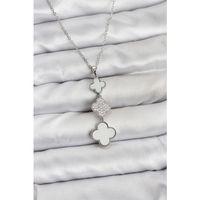 316L Çelik Zincir Gümüş Renk Yonca Detaylı Zirkon Taşlı Kadın Kolye