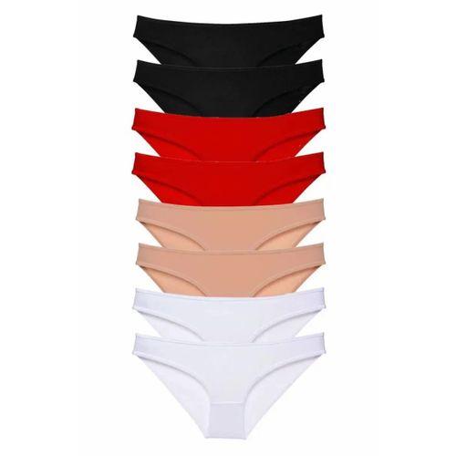 8 adet Süper Eko Set Likralı Kadın Slip Külot Siyah Kırmızı Ten Beyaz