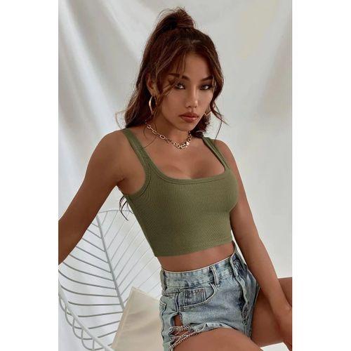 Kadın Haki Yeşili Kalın Askılı Crop Top Büstiyer