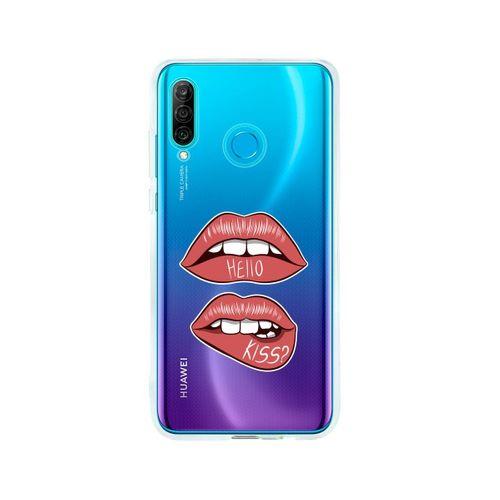 Huawei P30 Lite Hello Kiss Desenli Premium Şeffaf Silikon Kılıf