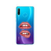 Huawei P30 Lite Hello Kiss Desenli Premium Şeffaf Silikon Kılıf