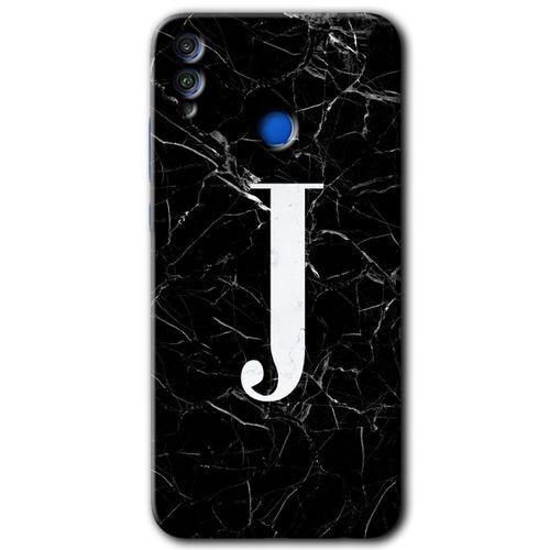 Honor 8c Kılıf HD Desen Baskılı Arka Kapak - Siyah Mermer Desenli J Harfi