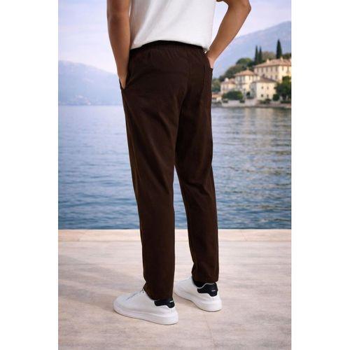 Meridian Kumaş Relaxed Fit %100 Pamuklu Jogger Erkek Yazlık Eşofman Altı Pantolon - Kahve