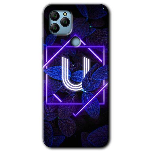 General Mobile GM 22 Plus HD Baskılı Kılıf + 9D Tam Ekran Koruyucu - Dark Neon Yaprak U Harfi