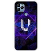 General Mobile GM 22 Plus HD Baskılı Kılıf + 9D Tam Ekran Koruyucu - Dark Neon Yaprak U Harfi