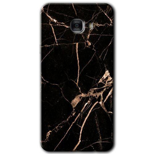 MRCİLETİSİM Samsung Galaxy C7 Kılıf HD Desen Baskılı Arka Kapak + Temperli Cam - Siyah Gold Mermer