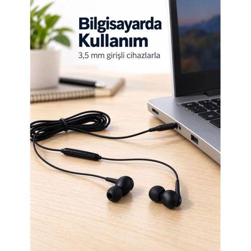 Silikon Uçlu Mikrofonlu Siyah Kablolu Kulak İçi Kulaklık