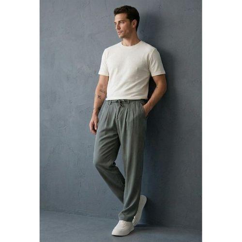 Magnus Tensel Kumaş Relaxed Fit Beli Lastikli Yazlık Erkek Pantolon - Çam Yeşili