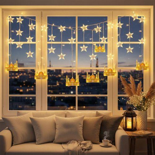 3 mt Fişli Sarı Cami Yıldız Ramazan Perde LED