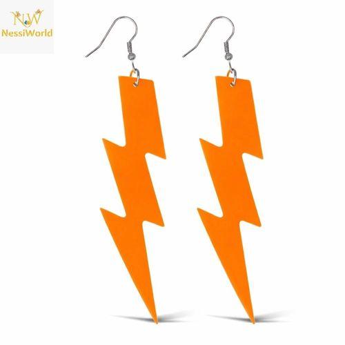 80’ler 90&amp;#39;lar Retro Neon Turuncu Şimşek Küpe 10 cm