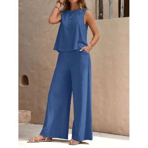 Kadın Sıfır Kollu Bisiklet Yaka Aerobin Bluz Ve Pantolon Ikili Takım