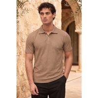 Evenor Kabartma Desenli Polo Yaka Düğmeli Relaxed FitYumuşak İnce Erkek T-Shirt  - Kahve