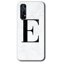MRCİLETİSİM Realme 7 Kılıf Baskılı Kapak - Beyaz Mermer Desenli E Harfi + 5D Tam Kaplayan Cam