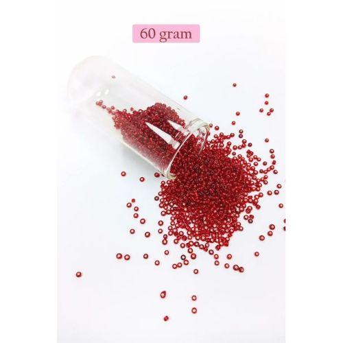 Dökme Cam Kum Boncuk (11/0) 2 mm - 60 Gram -  Şeffaf Koyu Kırmızı - BNC050