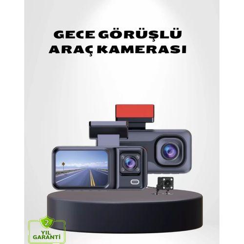 Üç Kameralı Dash Cam 170° Geniş Açılı Full Hd Gece Görüşlü