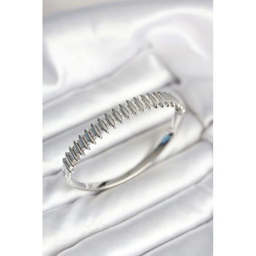 Gümüş Renk Zirkon Taşlı Pirinç Kadın Kelepçe