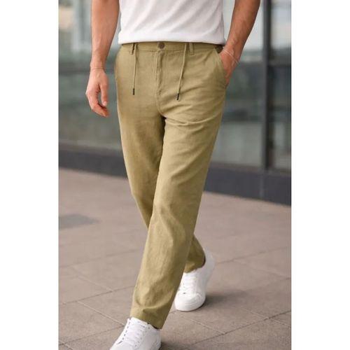 Erkek Keten Cepli Pantolon Lastikli Bel Bağcıklı Önden Fermuarlı - Mint Yeşili