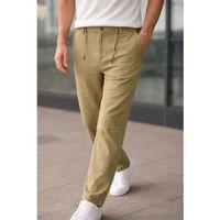 Erkek Keten Cepli Pantolon Lastikli Bel Bağcıklı Önden Fermuarlı - Mint Yeşili